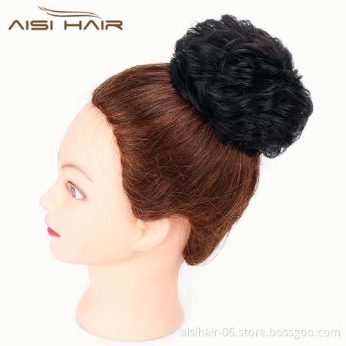 Aisi Hair Brazilian Human Hair Curly Black Chignon Bun Elastic Rope Rubber Band Hairpiece Clip In Extension For Black Women